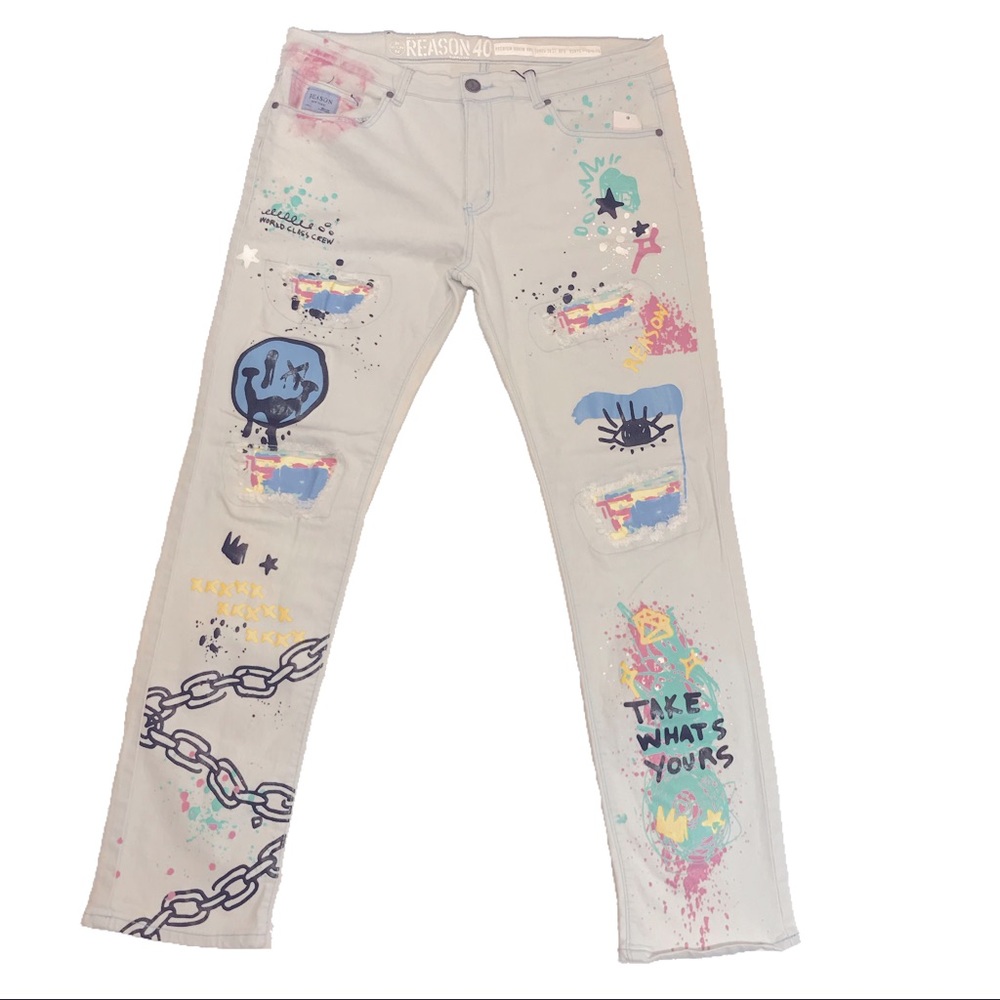 Men’s “Take What’s Yours” jeans. Size 34, 36, 38, and 40.
